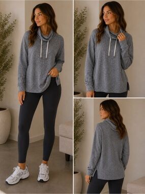 Old Navy Gray Cowl Neck Pullover Sweater with Drawstrings